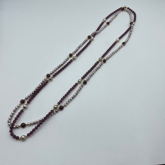 Vintage 1984 Avon Heather & Mist Two Strand Beaded Necklace Set - Picture 2 of 5